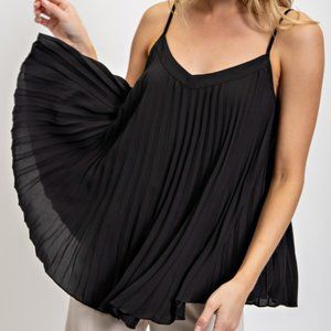 Gigio USA by Umgee Pleated Chiffon Tank Top Black